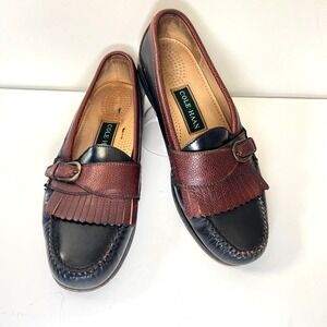 Vtg Cole Haan Men Black Brown Leather Tassel Loafer Moc Toe Shoes 9D Two Tone